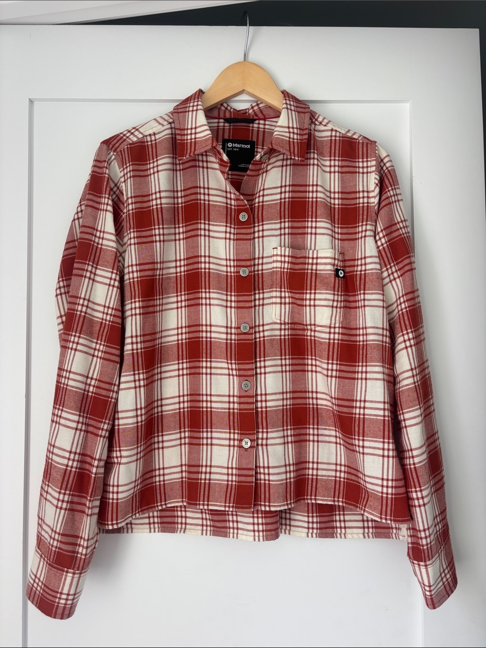 Marmot Red Cream Plaid Flannel Button Down Shirt Women’s M
